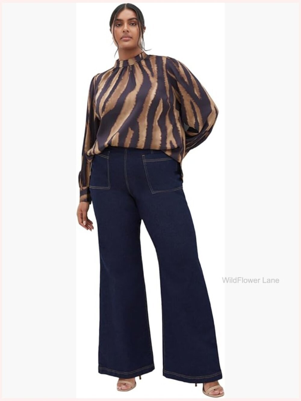 Relaxed Fit Sateen Blouse with Turtle Neck & Cuffed Sleeves